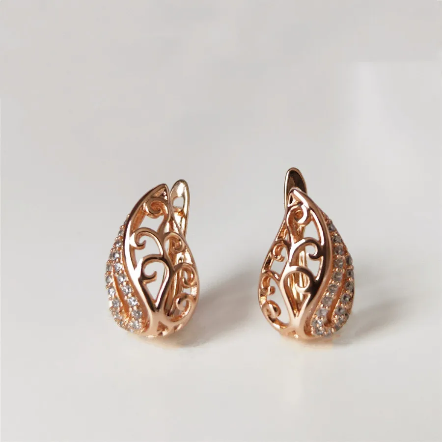 Цвет 585 цвета розового золота серьги гвоздики с инкрустацией циркон дамы