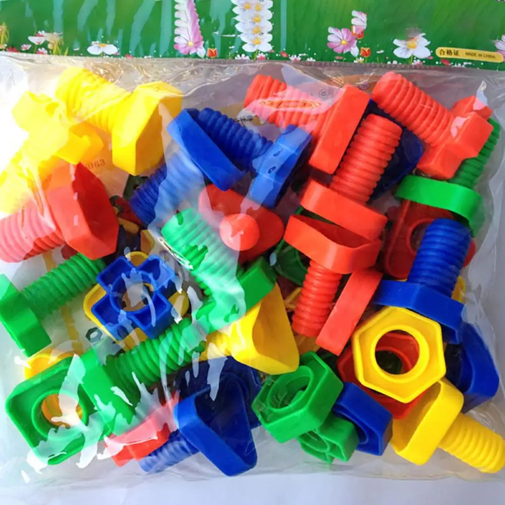 40 unids/set ni&ntilde;os tuercas y pernos de 3D de tornillo tuercas y pernos de juego de Puzzle juguetes inteligentes para los ni&ntilde;os DIY edificio-4