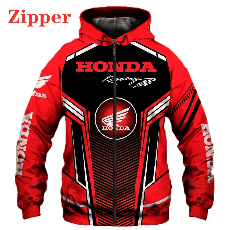 2021 New Honda Car Wing Hoodie 3D Print Sweatshirt Men Sportswear Zip Hoodies Hiphop Casual Pullover Motorcycle Racing Red Hoody