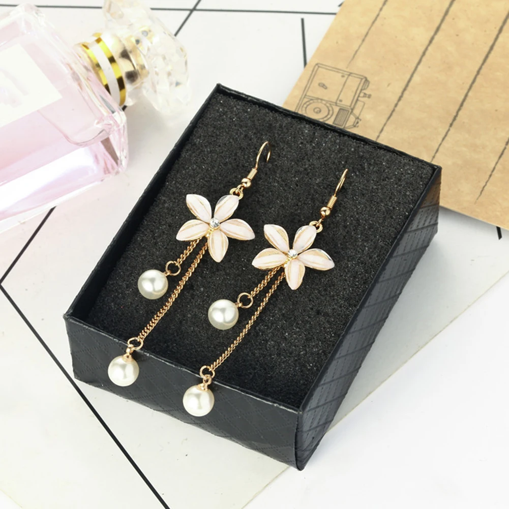 Женские серьги стразы цветок длинный искусственный жемчуг висячие ювелирные