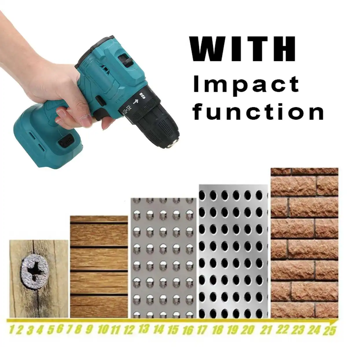 

48V Cordless Impact Drill Electric Screwdriver 25+3 Torque Dual Speed Drill Mini Power Tools With 2pcs Li-Ion Battery