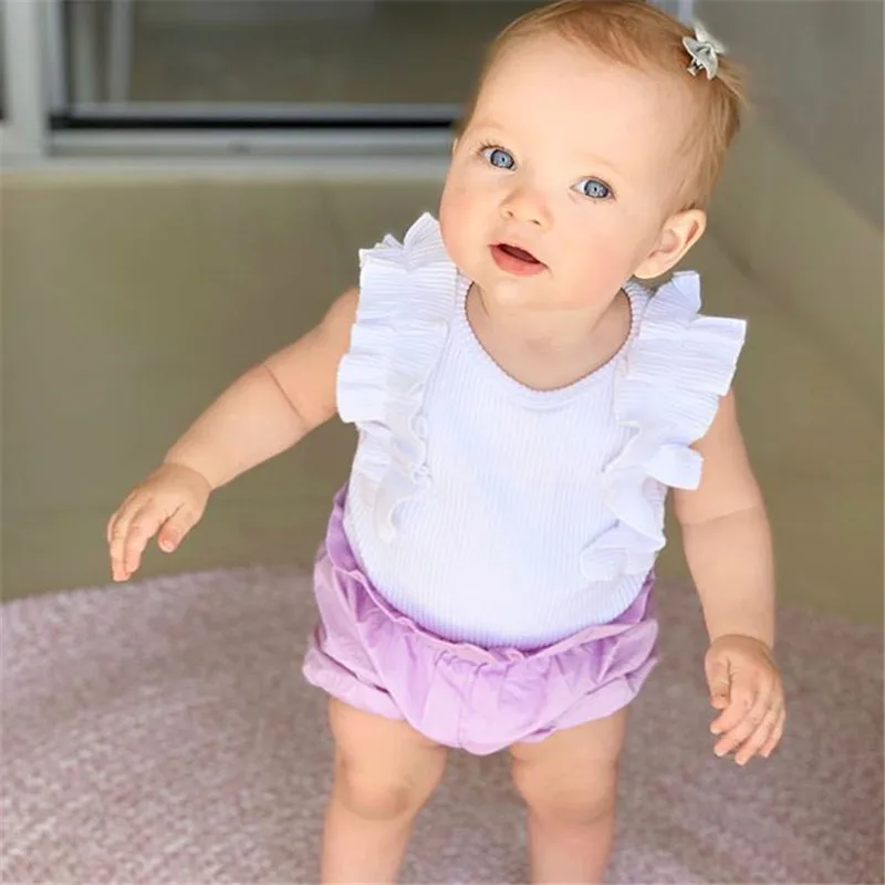 

2020 Brand Summer Newborn Baby Girls Romper Summer Fashion Ribbed Cotton Ruffles Romper Baby Girls Rib-knitted Casual Jumpsuit