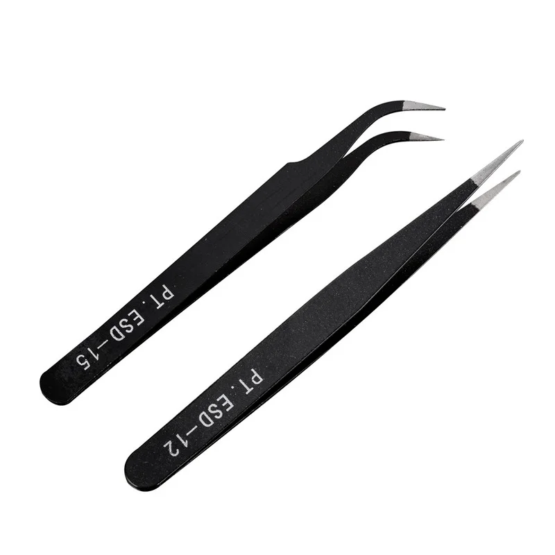 

Stainless Steel Black Curved Straight Eyebrow Tweezers Anti Acid Nipper Rhinestone Picking Tool False Eyelash Nail Art Tool