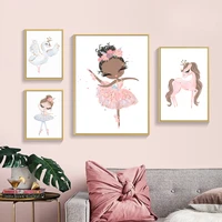 nordic pink ballet girl lovely pony children wall art picture canvas painting print poster for kids room bedroom home decoration