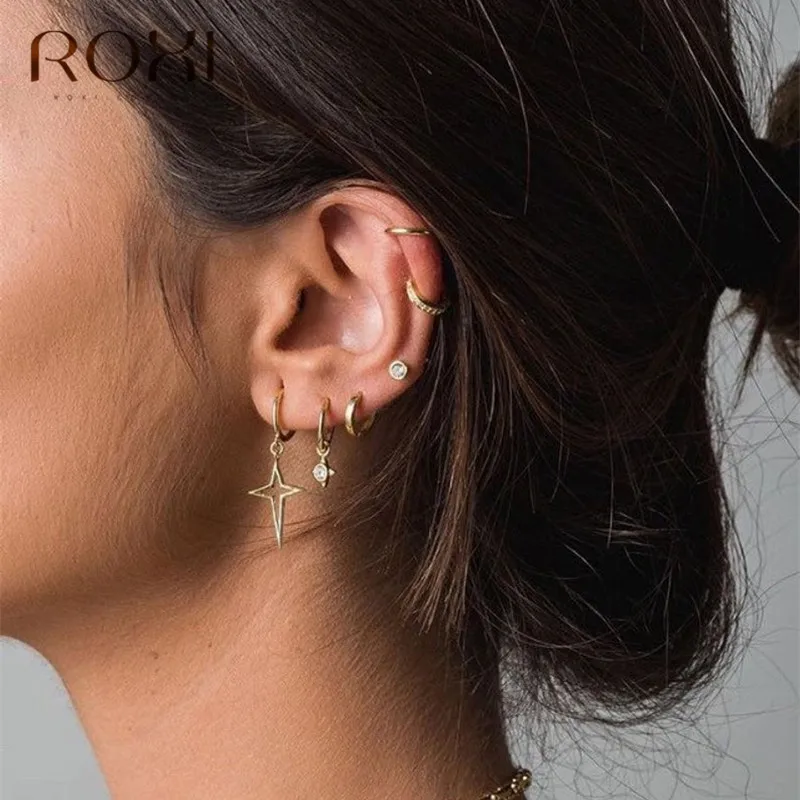 ROXI простые серьги из стерлингового серебра 925 пробы для женщин Гладкая поверхность круглые серьги-гвоздики полированный круг серьги, ювелирные изделия