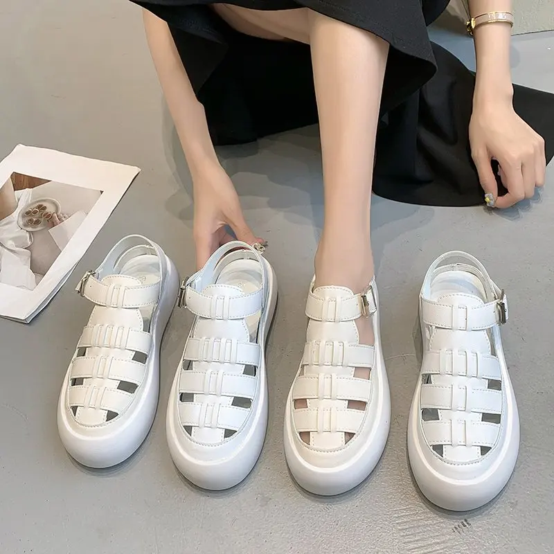 

Sandals Women Summer New Fashion Women's Sandals 2021 Baotou Sandals Buckle Casual Shoes Strap Combination White Woman Shoes