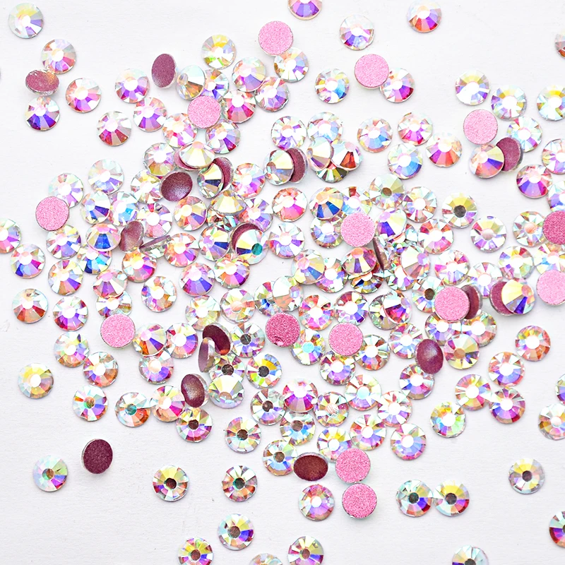 6/12 Стразы в сетку для маникюра набор камней с пудровым дном AB прозрачный SS4 ~ SS12