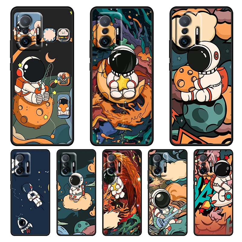 

Cartoon Cute Astronaut For Xiaomi MI 11T 10T Lite Youth Ultra CC9 9 8 Pro A3 5G Silicone Soft Black Phone Case