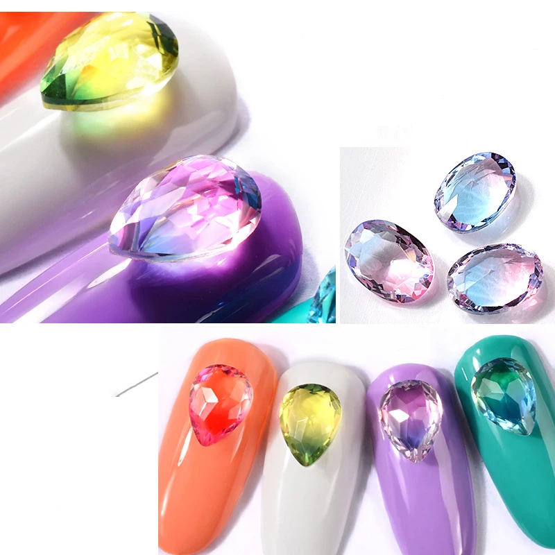 3D блестящие красочные стеклянные стразы для ногтей Стразы дизайна драгоценные