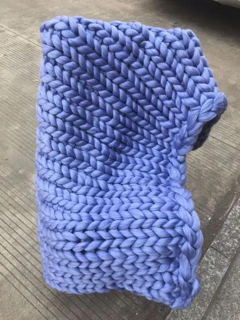 denim blue 2x2 м одеяло крупной ручной вязки Большая мягкая теплая зимняя кровать диван одеяло толстая пряжа мериносовая шерсть объемное вязаное одеяло - Цвет: denim blue