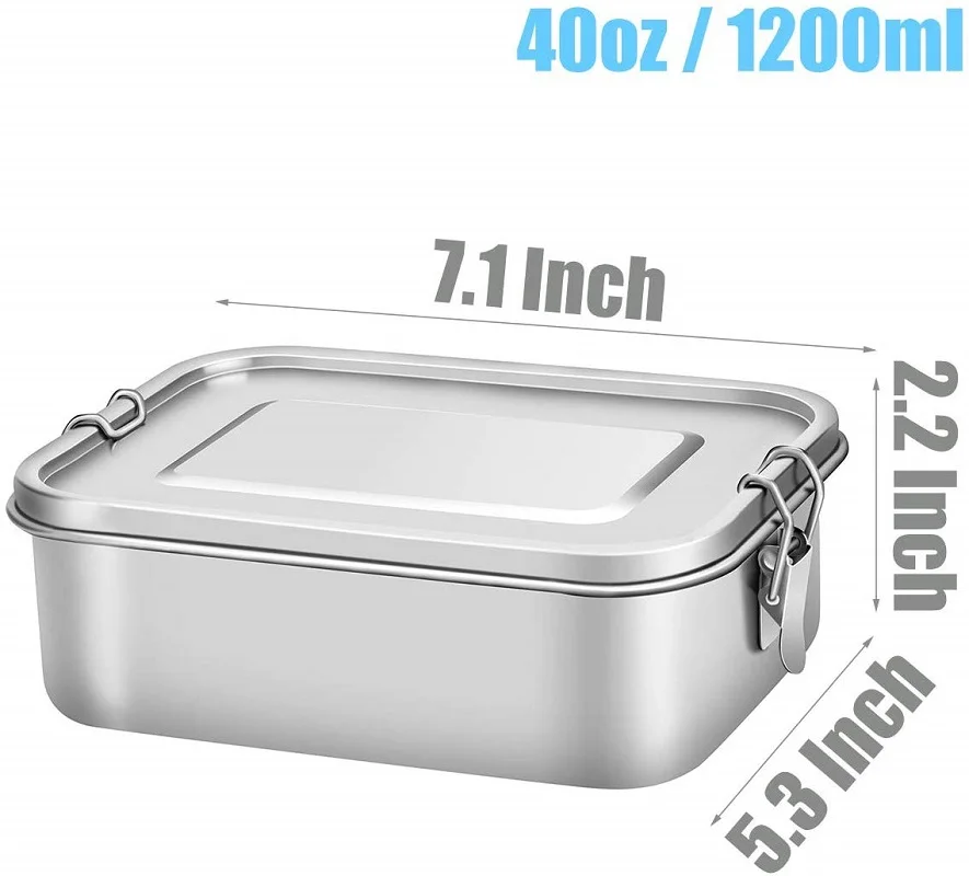 Bento Box, Realman из нержавеющей стали Герметичный Bento Ланч-бокс, 40 унций герметичный дизайн с запирающимися зажимами, металлический пищевой контейнер