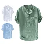 Рубашка мужская из хлопка и льна, винтажная блуза с короткими рукавами из чистой пеньки, пуловер из хлопка и льна, большая ШАМБРЕ, лето 2021