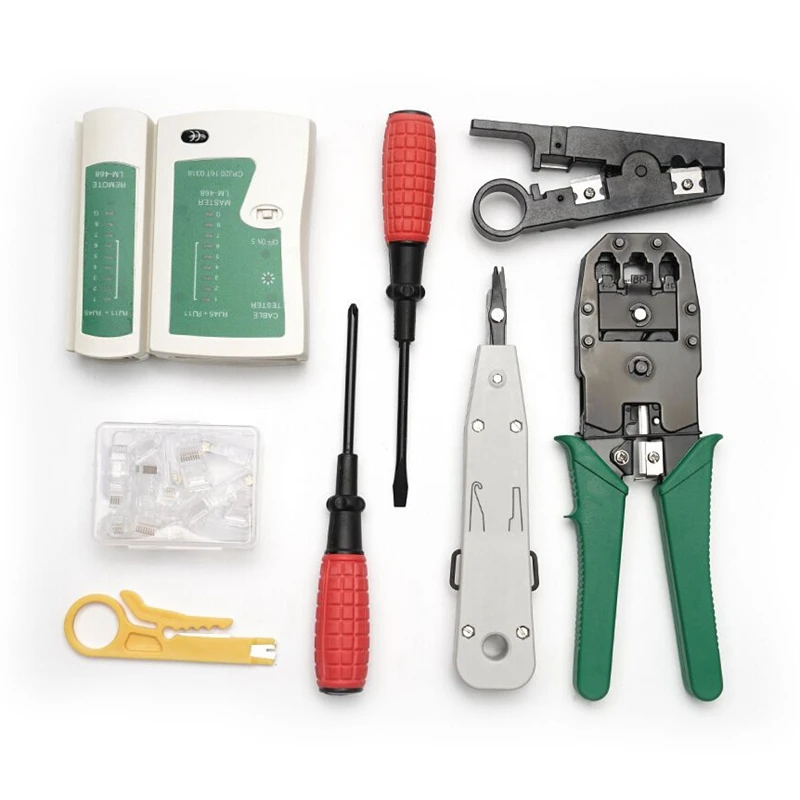 HOT-11 in 1 Network Cable Repair Maintenance Tool Kit Set Phone Cable Crimper 8P8C 6P4C Connectors RJ45 RJ11 Network Tester