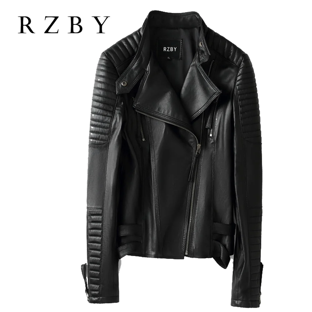 Sheepskin Loose Women Casual Biker Jackets Outwear Female Tops BF Style Black And Red Real Genuine Leather Coat RZBY235