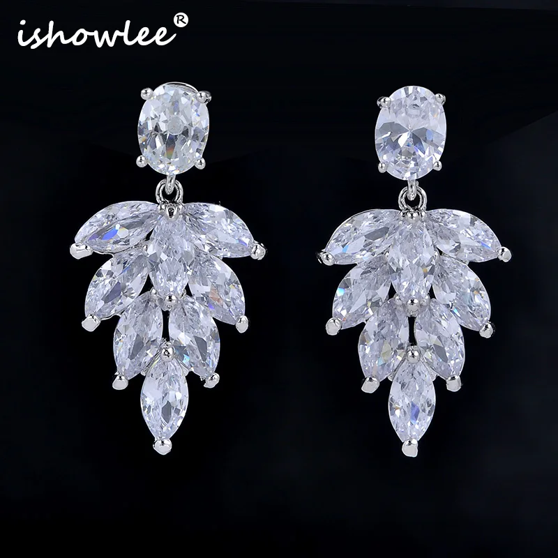 Серебряные свадебные серьги для невесты хрустальные розовое золото 585 пробы с