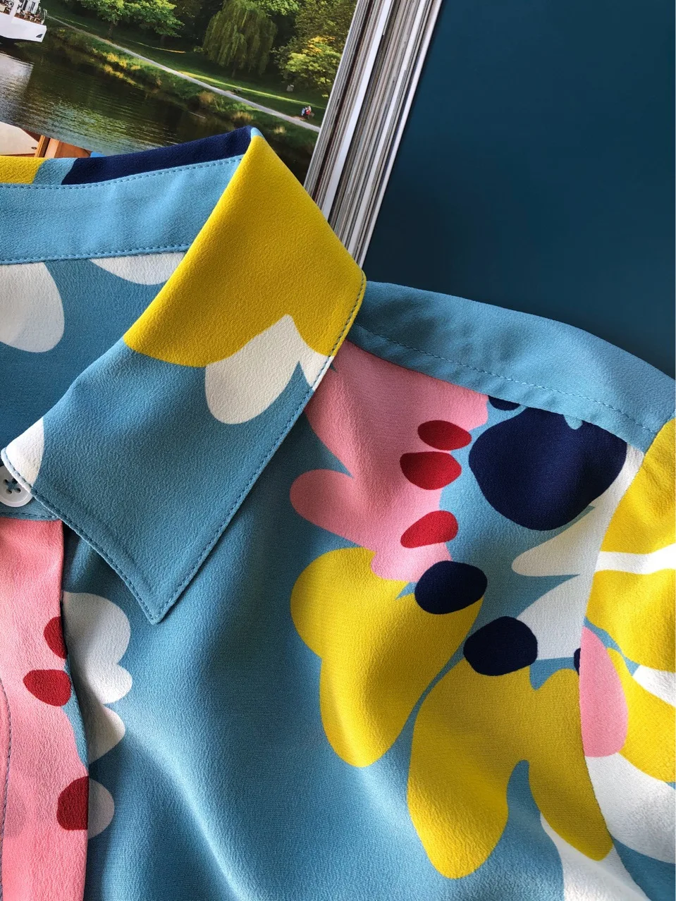 Женская рубашка 2020 Ранняя весна новая синяя шелковая с длинным рукавом | одежда