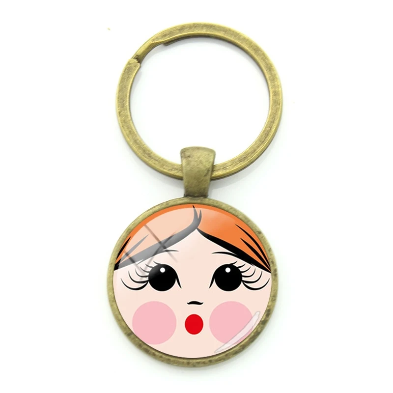 

TAFREE Matryoshka Funny Face Pictures Bronze Metal Keyholders 2021 New Arrival Round Key Chain Men Car Jewelry Trinket