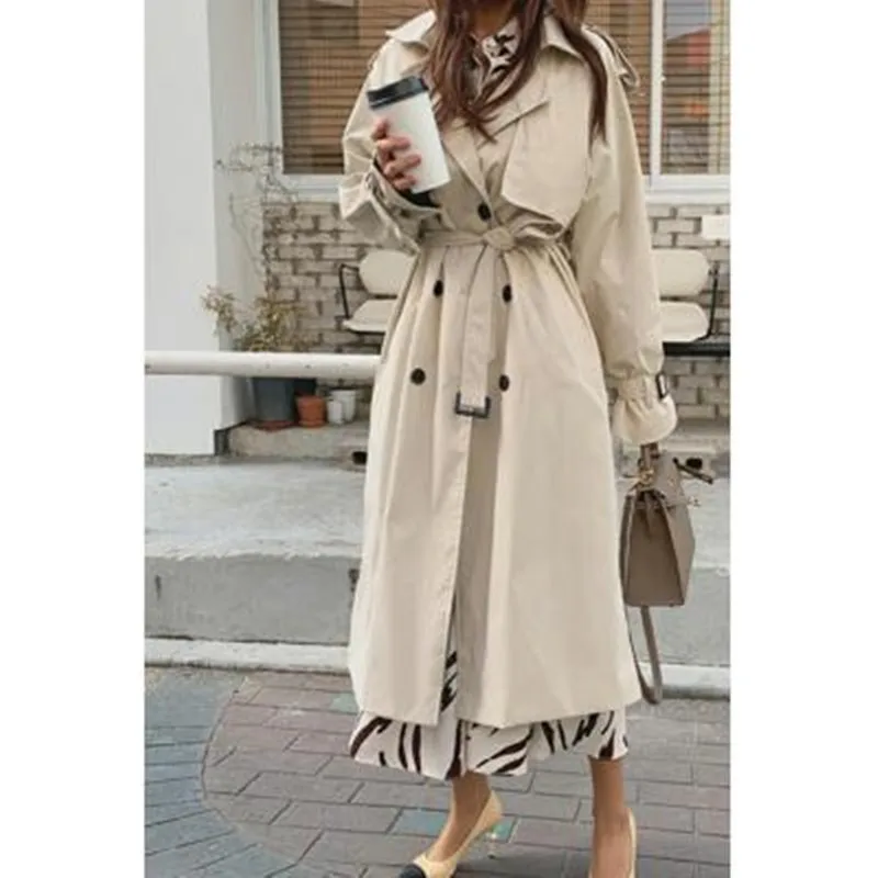 

Russian Style Women‘s Long Trench Coats Top Quality Oversized 100% Cotton Overcoats Loose Windbreaker