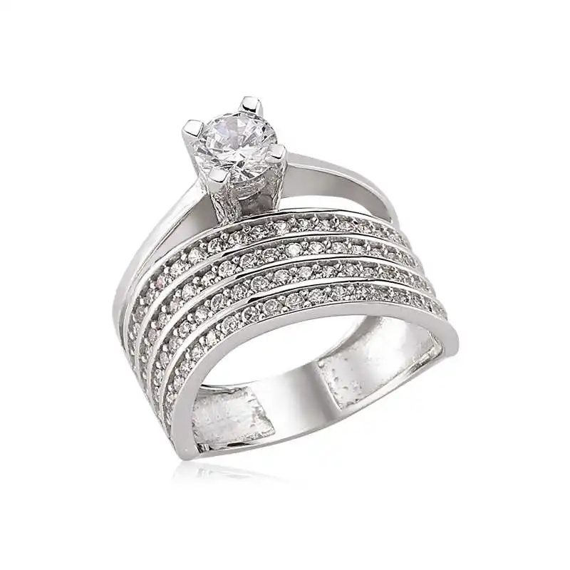 

Серебряное женское кольцо Silverlina с четырьмя рядами камней