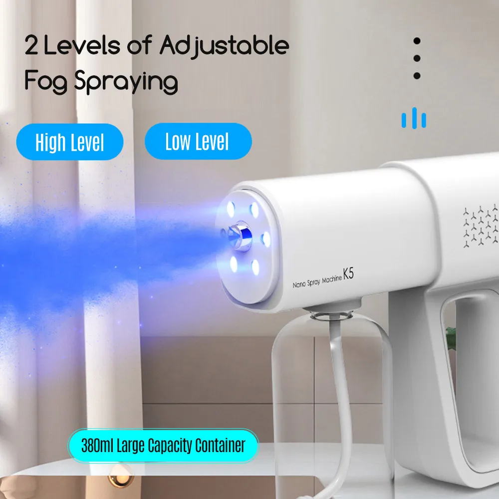 

380 мл, бытовой портативный беспроводной нано-распылитель с синим светом, стерилизующий распылитель, перезаряжаемый Электрический распылит...