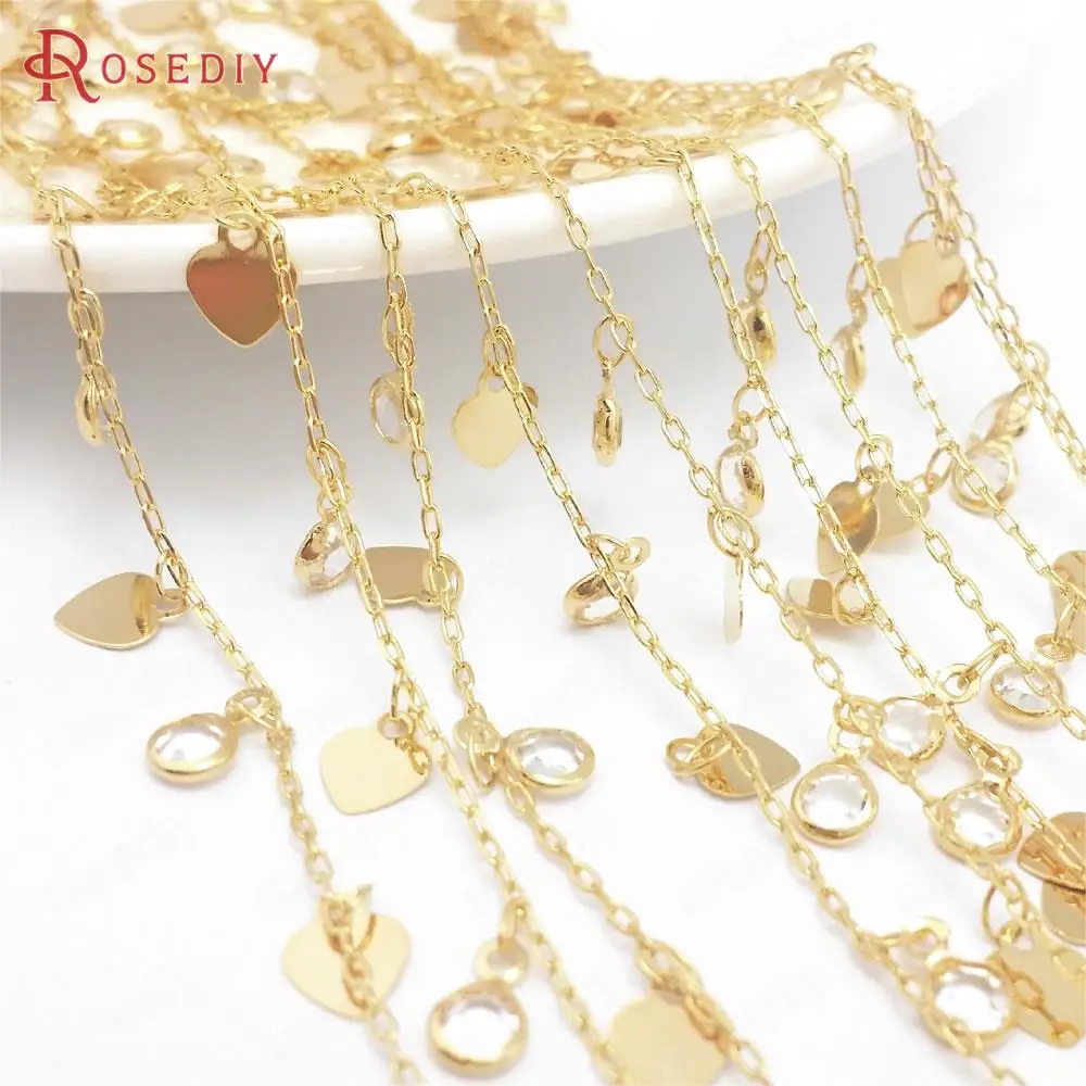 

(40487)50CM Per Piece 24K Gold Color Brass Heart special Necklace Bracelets Chains Jewelry Making Supplies Findings Accessories