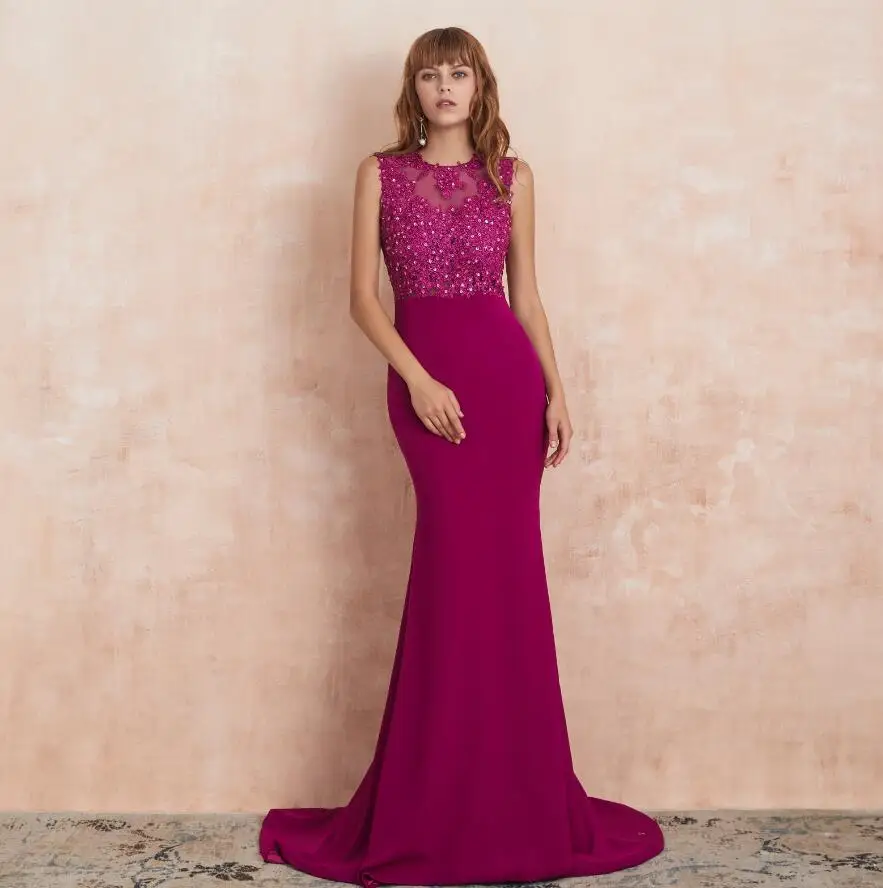 

Sleeveless Mermaid Prom Dresses 2019 New Style Top Lace With Sweet Back Jersey Prom Gowns Vestidos De Gala