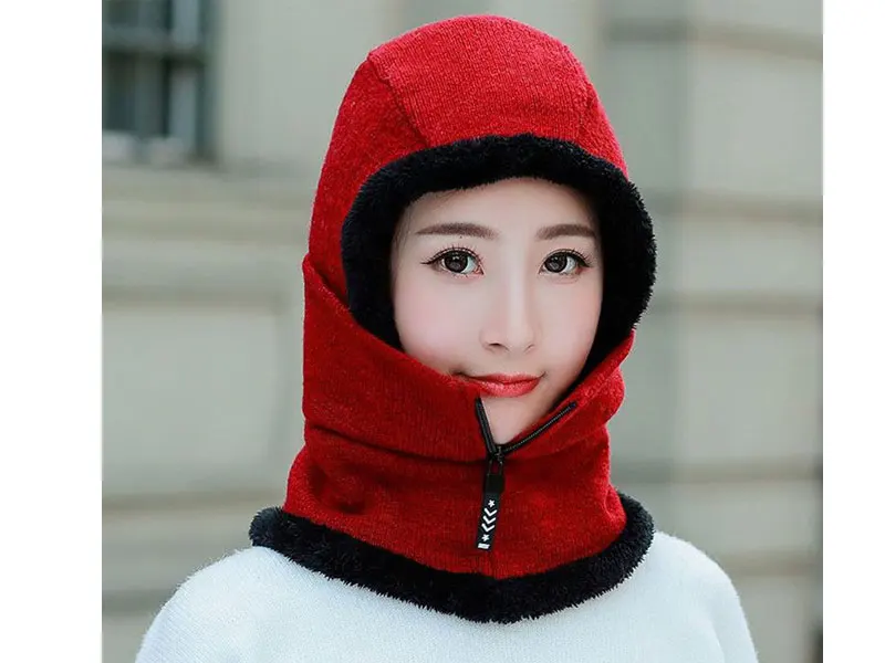 Skullies Beanies женская вязаная шапка шарф женские зимние шапки для женщин капот однотонная Балаклава маска Feminino Beanie Hat cap