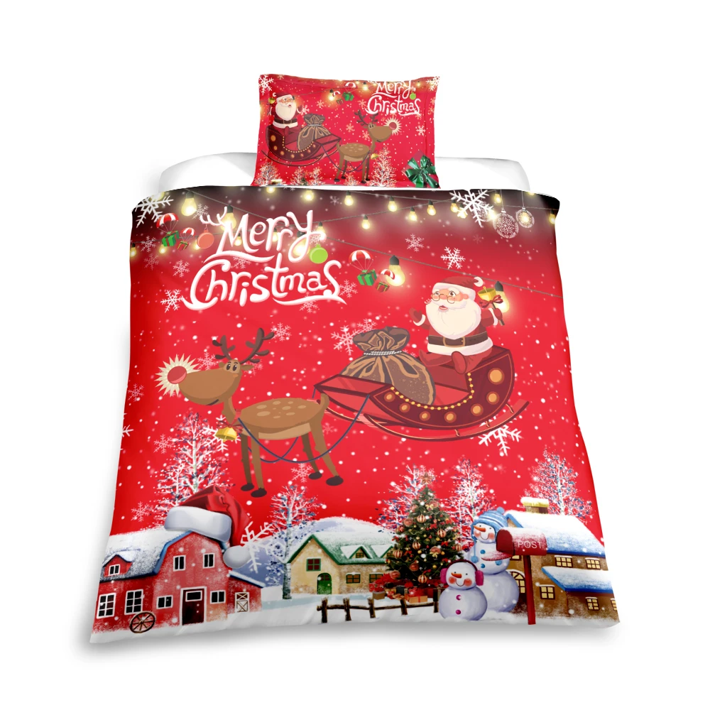 Рождественский Комплект постельного белья красный Санта Клаус снегоход