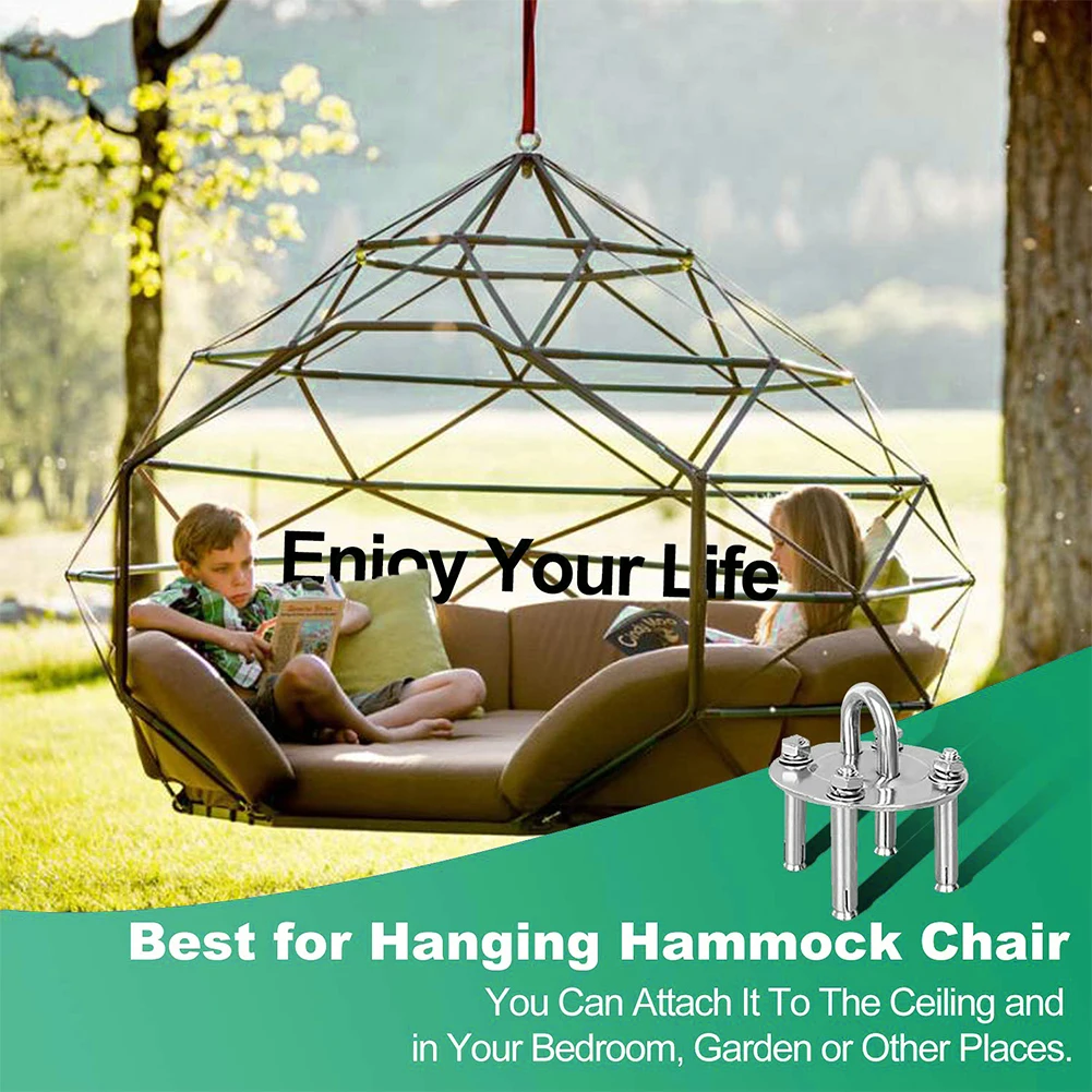 

Hammock Hooks Hanging Kit Swing Hangers Heavy Duty Stainless Steel Eye Plate with Snap Hook Carabiner Screws for Swing Silver