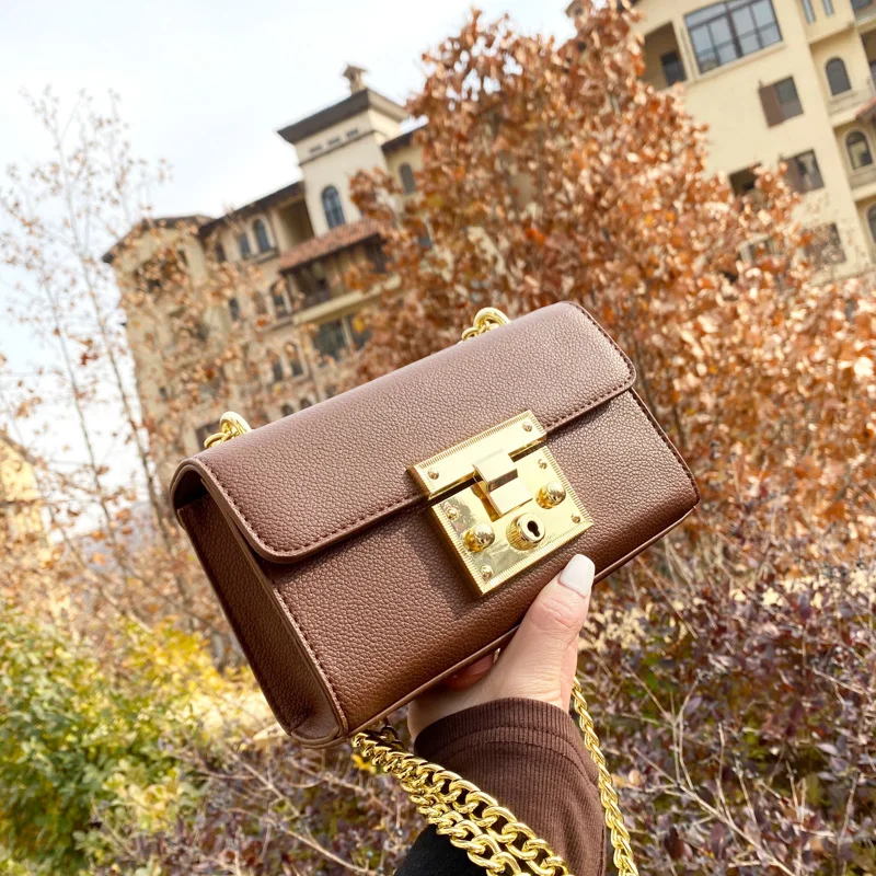 

Fashion solid leather lychee chain shoulder bag luxury designer handbag purses and handbags bags for women 2020 sac femme