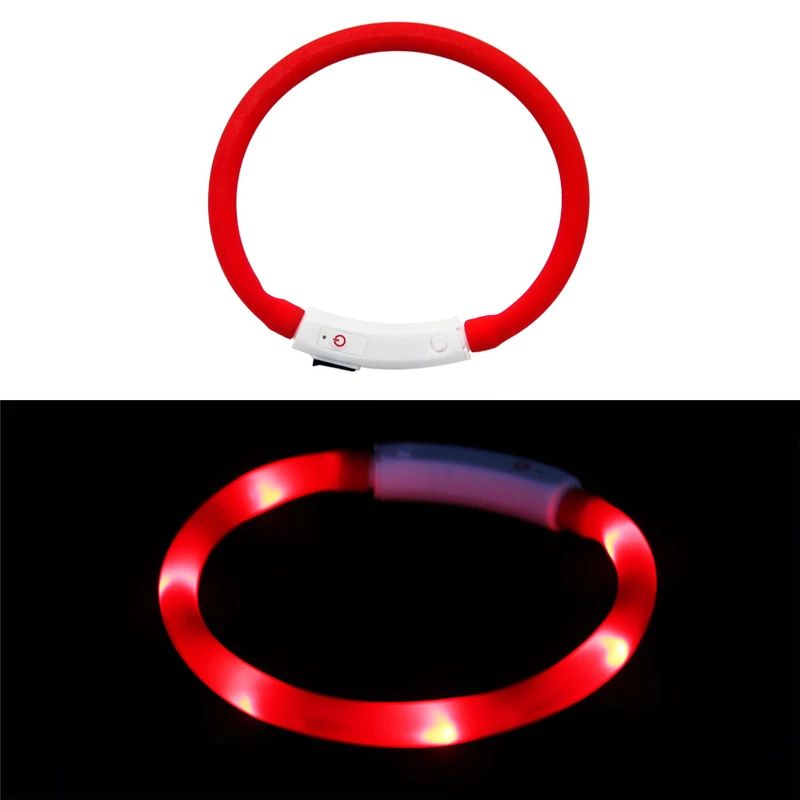 Red A USB Перезаряжаемый светильник, ошейник для собак, светодиодный светильник для собак, светящийся ошейник для домашних животных с ночной зарядкой, ошейник для маленьких и средних больших собак - Цвет: Red A