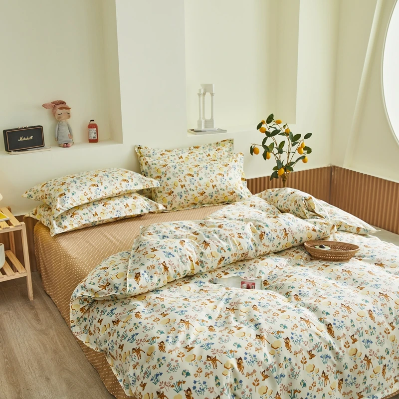 

American Style Bedding Set AB Side Home Linen Super King Tulip Duvet Cover Flat sheet Pillowcase 2021 New Girl Bedclothes Flower