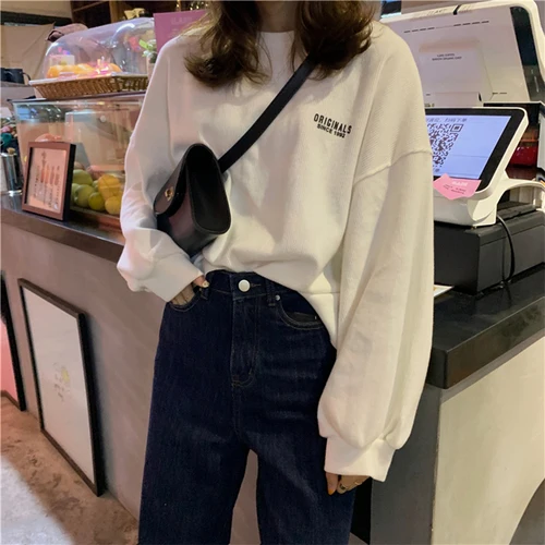 Новинка 2019 года повседневные свободные вязаные Модные женские толстовки в