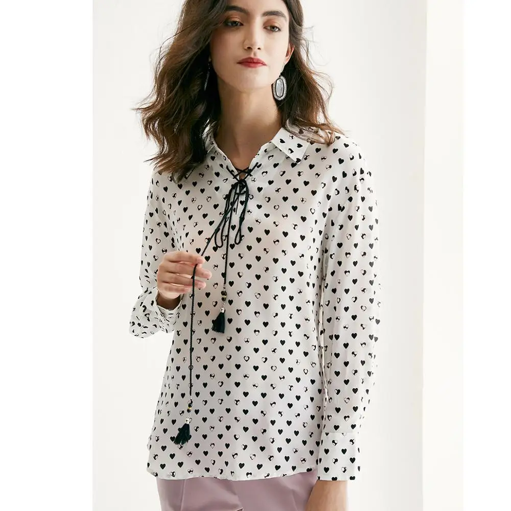 POKWAI women's fashion causal silk shirts long sleeve blouses
