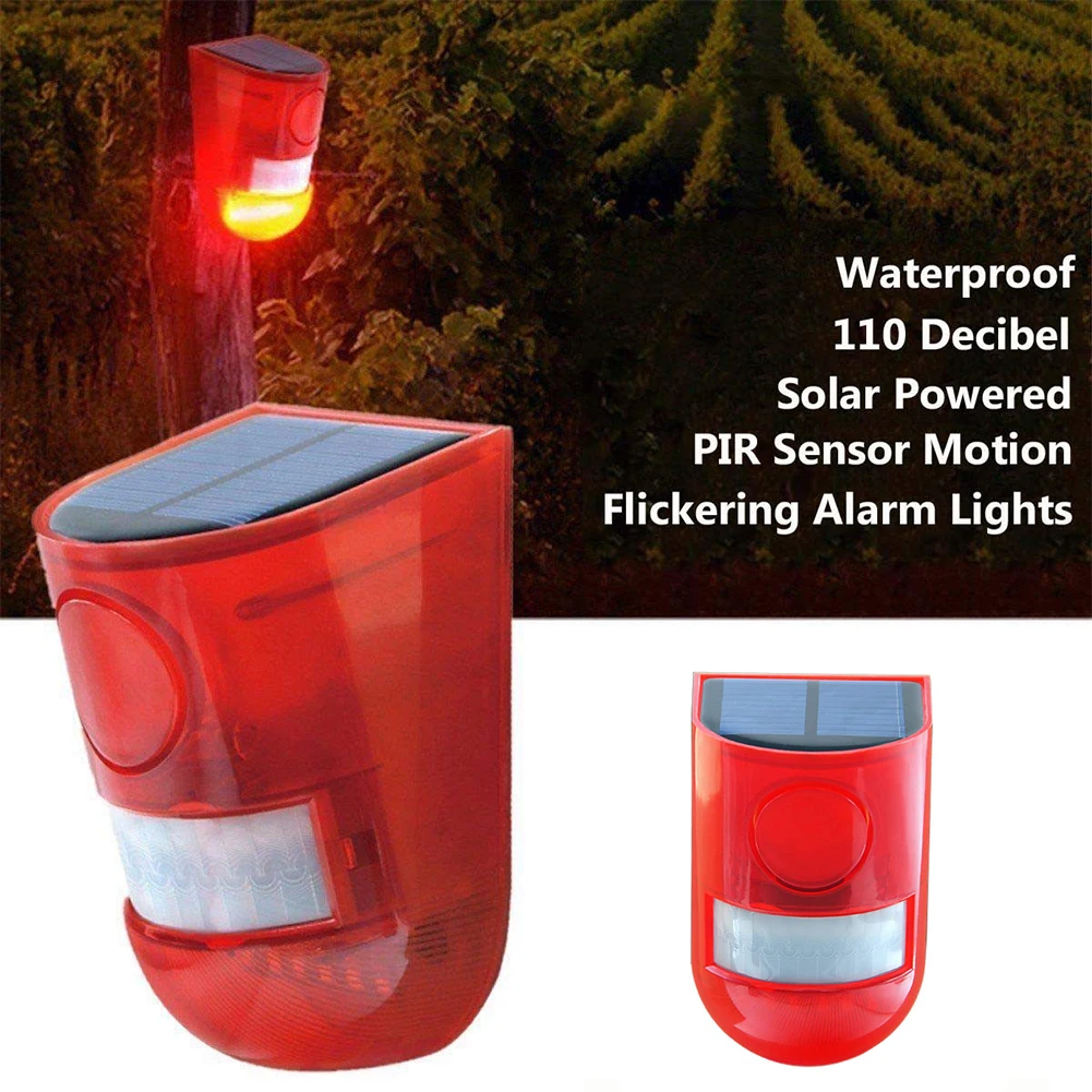

Solar Powered Infrared Motion Sensor Detector Siren Strobe Waterproof Loud For Farm Orchard Farm Anti-theft Sound Light Alarm