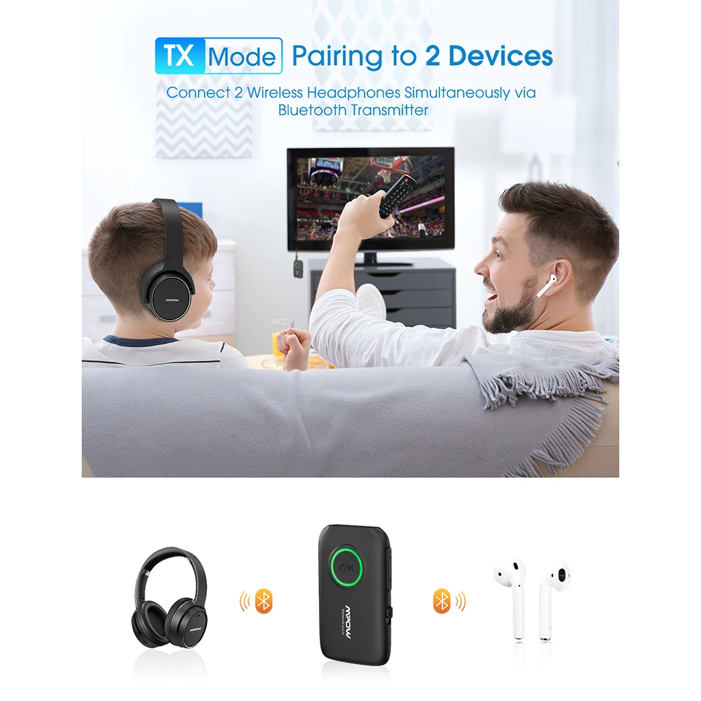 Mpow BH390 Bluetooth адаптер Bluetooth 5,0 приемник и передатчик 2 в 1 AptX HD аудио для ТВ автомобиля Aux Bluetooth динамик