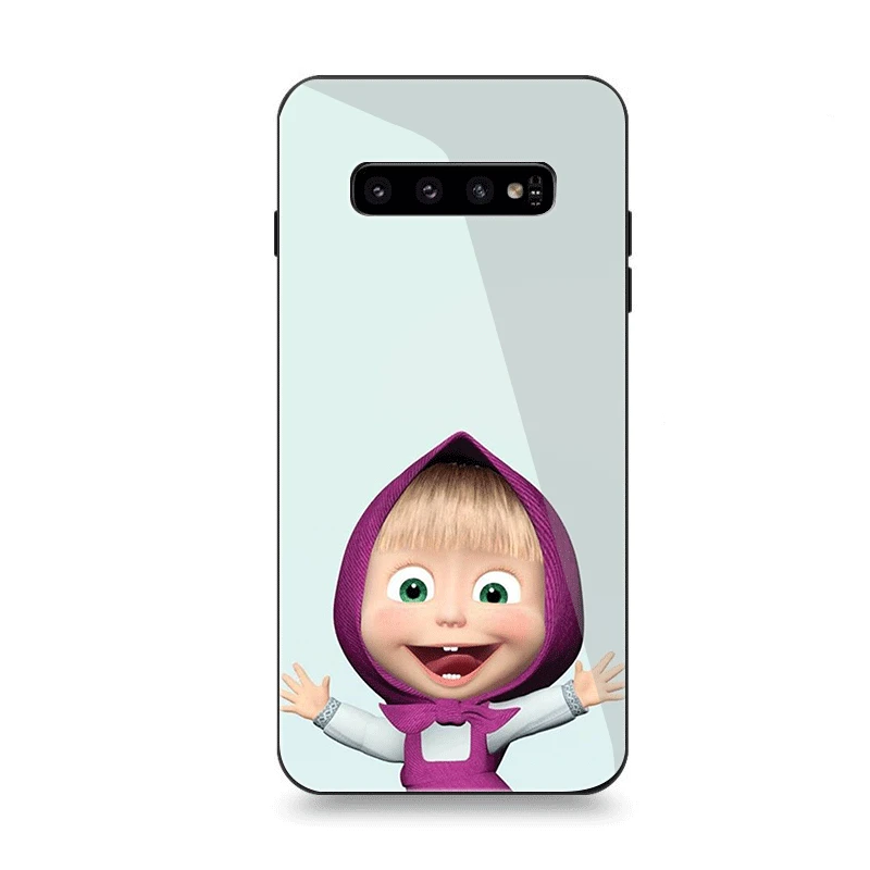 Чехол для телефона Стекло для samsung A40 A50 A10 A20 A30 A60 A70 S10 S7 край S8 S9 Plus Note 8 9 чехол с героями мультфильма «Маша и Медведь»