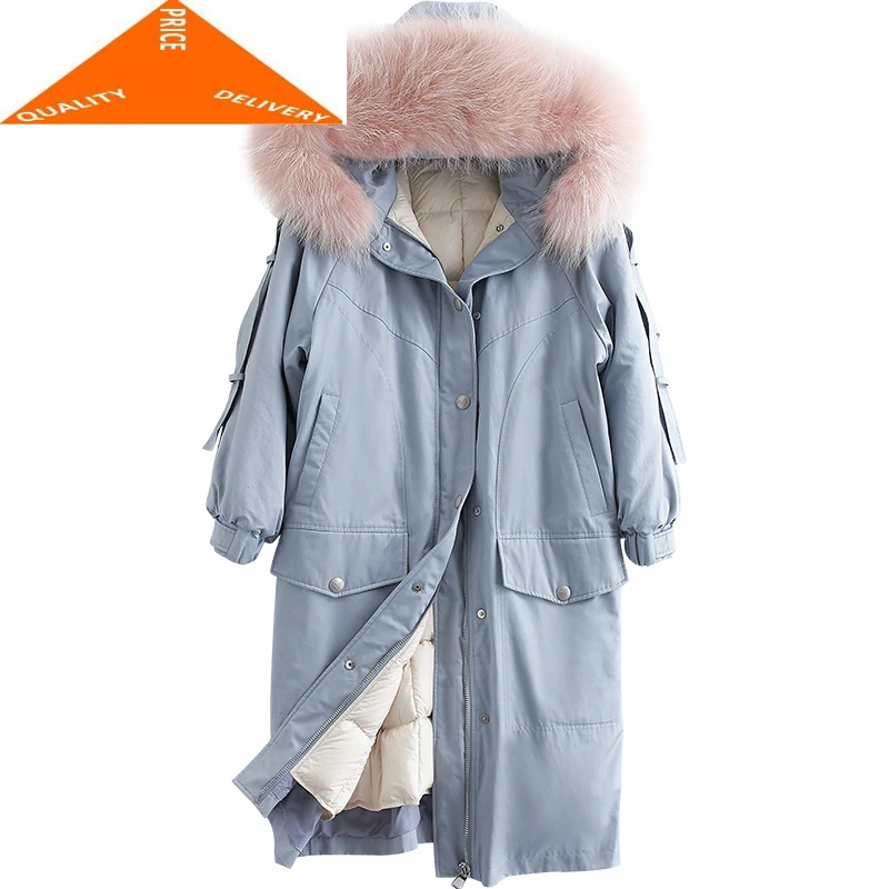 

Park Women Women's Duck Down Jackets Female Winter Coat 2020 New Long Natural Raccoon Fur Overcoat Hiver B99R02445