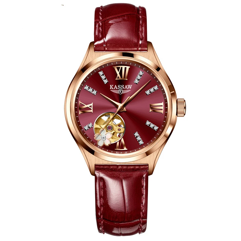 Женские Механические часы с вырезами из цветка вишни и бриллиантами подходят для