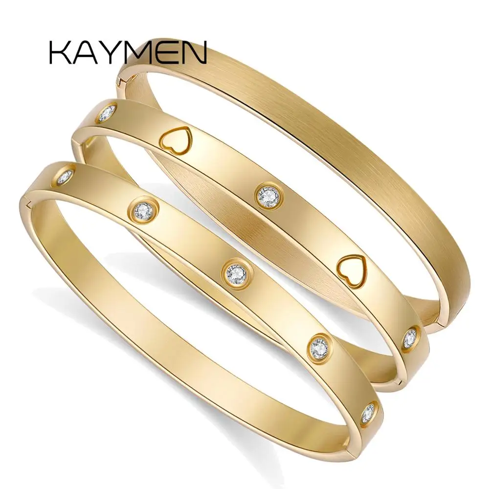 

KAYMEN Real 316 Stainless Steel Love Friendship Bangle Cuff Bracelet for Women Men, Unisex Titanium Steel Statement Bangle 3300