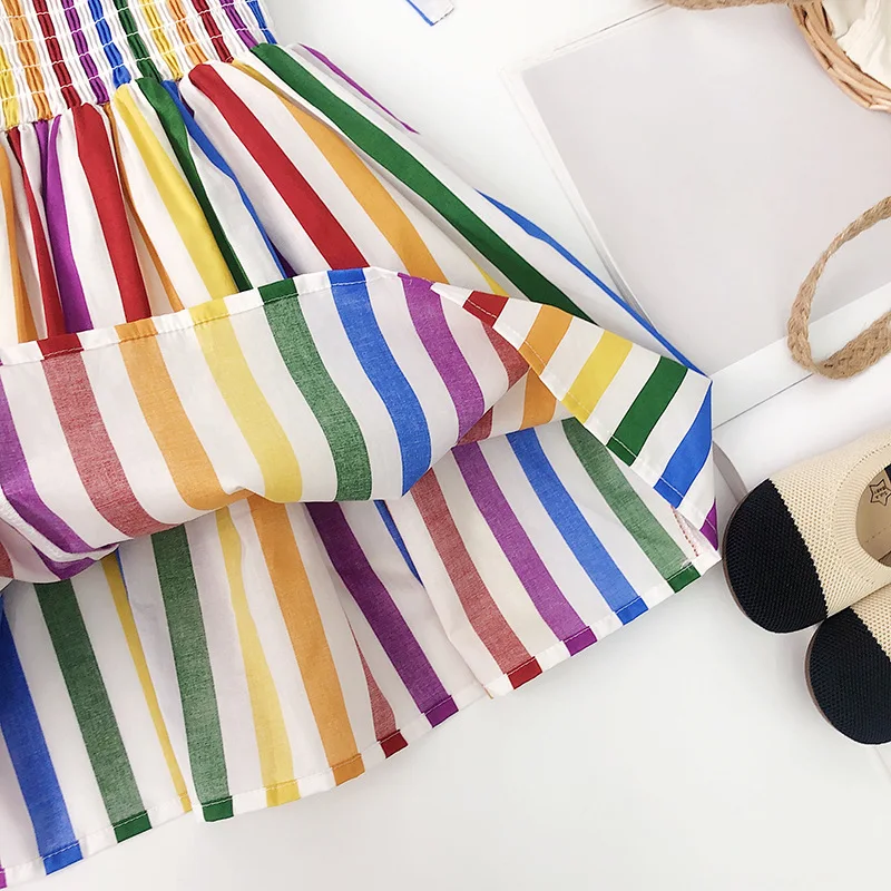 Платье для девочек милое летнее Радужное платье-комбинезон в полоску модель 2021