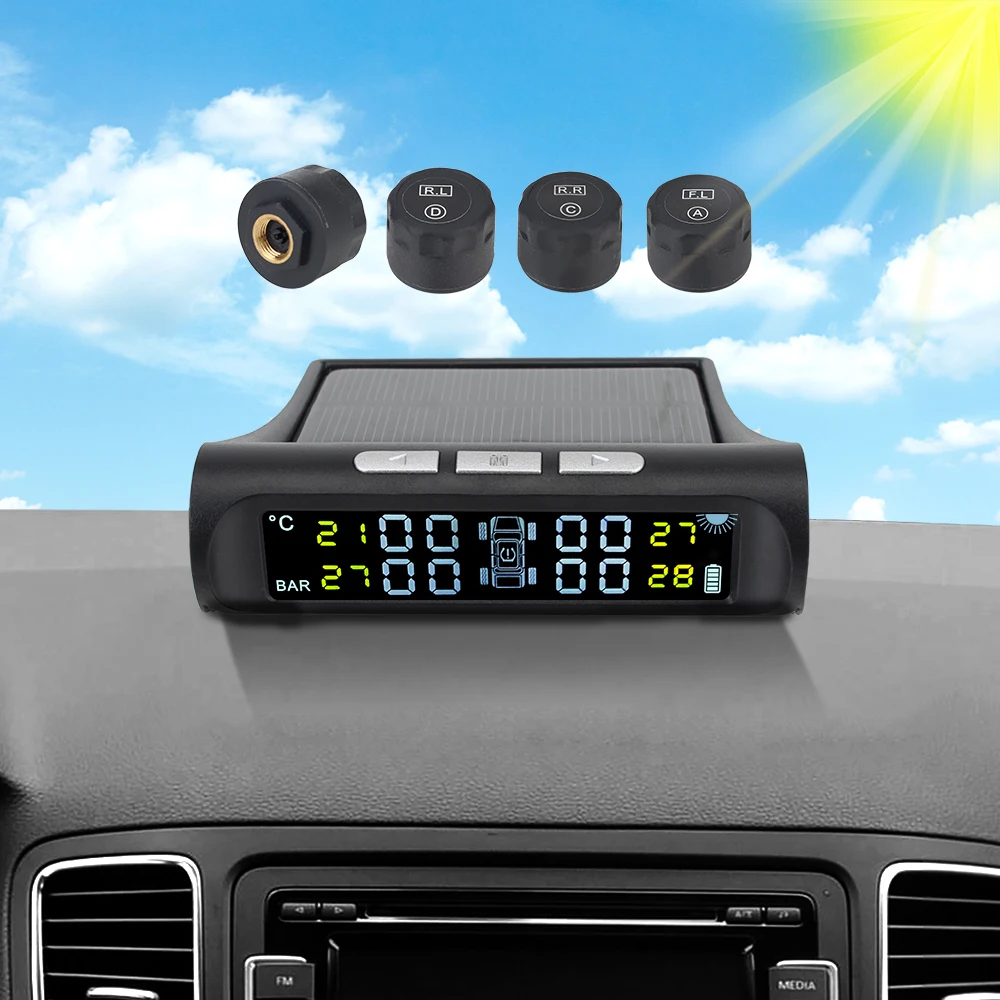 Солнечный датчик TPMS система контроля давления в шинах с 4 внешними датчиками s