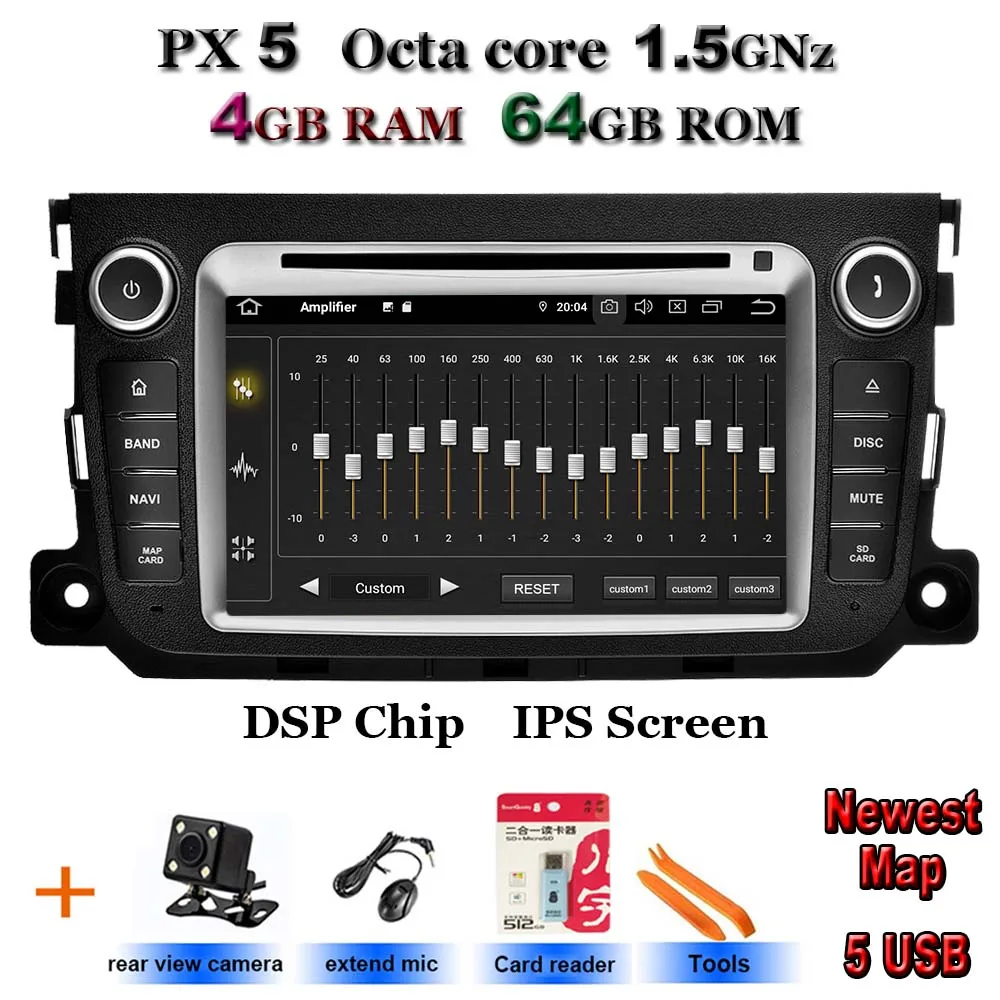 Android 9,0 Mercedes/Benz Smart Fortwo 2011 2012 2013 автомобильный dvd плеер Автомобильный RDS стерео gps Видео 5USB DSP ips - Цвет: PX5 Rear cam