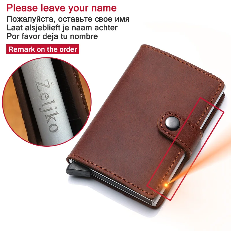 leave your name Натуральная кожа мужской кредитный держатель для Карт RFID Блокировка Мужской кошелек ID держатель для карт Банк бизнес кошельки Кошелек для женщин карточки, застежка - Цвет: leave your name