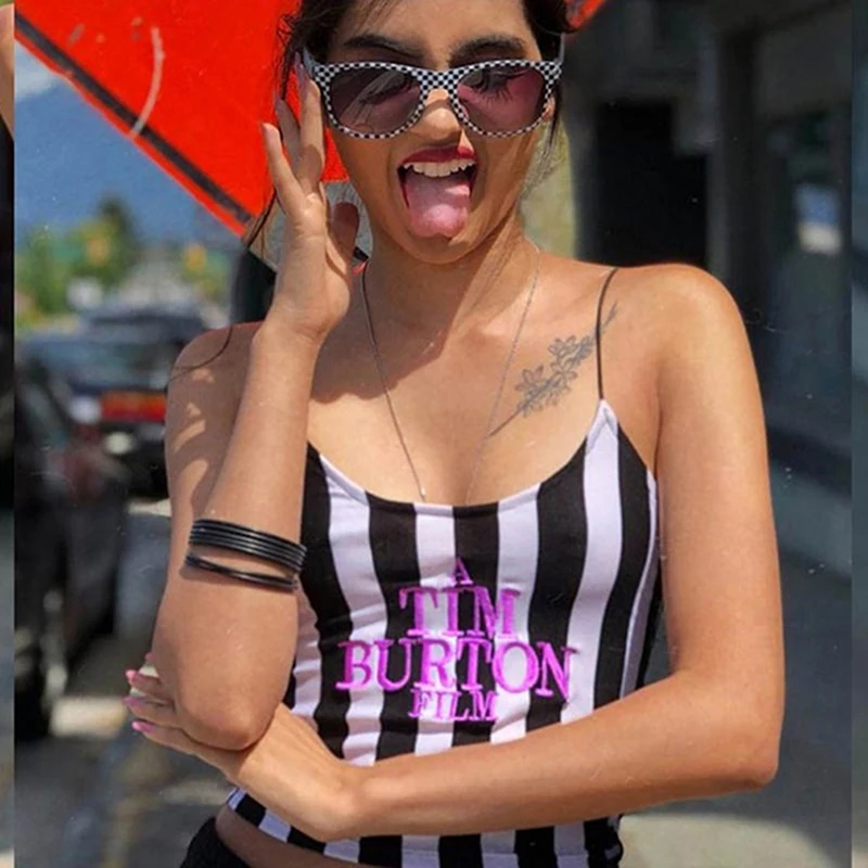 Женский сексуальный укороченный топ с вышивкой букв Летний обтягивающий без