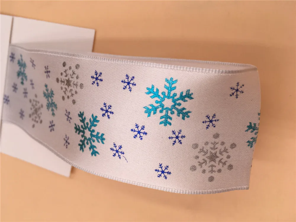 38 мм 25 ярдов проводной белые ленты принт снежинка на Рождество тонкая лента для