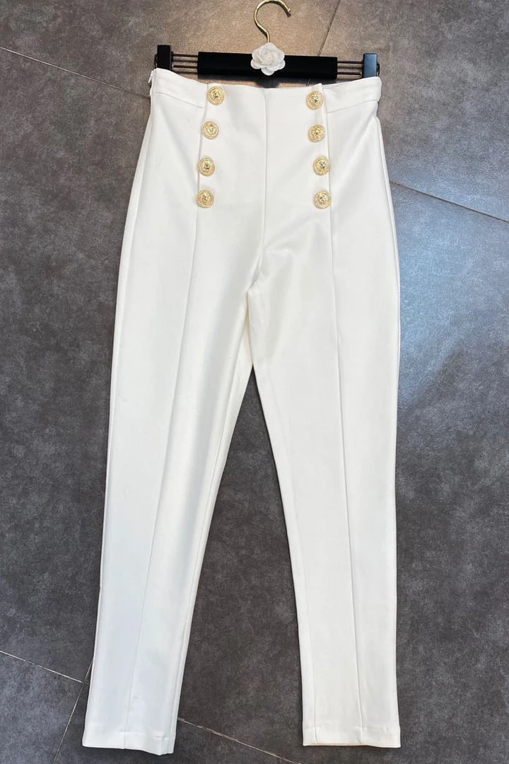 

ZCSMLL Golden Double Row 8 Buckles Pants for Women Small Feet Thin Women Wear High-waisted Leggings 2021 Spring Summer