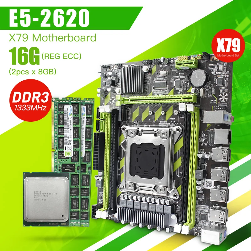 Материнская плата X79 в комплекте LGA2011XeonE5 2620cpu 2 шт. x 8 ГБ ddr3 1333MhzECC REG комбинация
