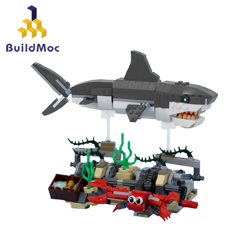 

BuildMoc Gear Shark Model Building Blocks Deep Sea Creatures Pirates Ghost Zombie Sharks Figure Bricks Toys For Children