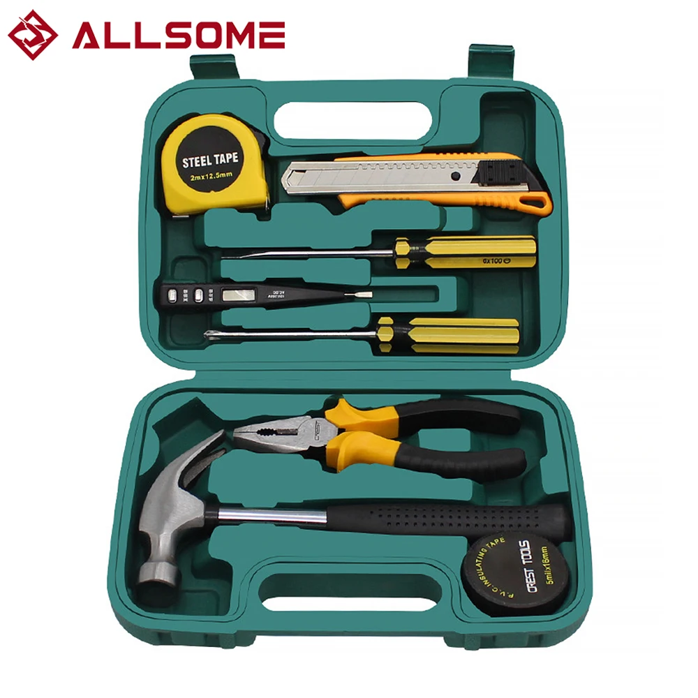 

Allsome Carbon Steel 9 Pcs Household Tool Set Combination Manual screwdriver Set Repair Kit Gift Tool With Box DIY Repair